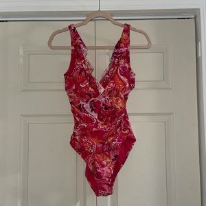 Orange and pink multicolored bathing suit